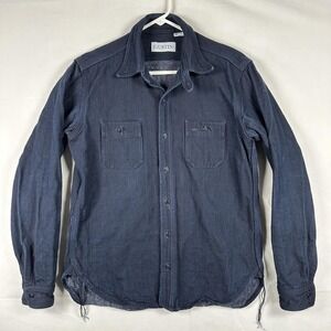 Gustin Selvedge Denim Work Shirt Mens Medium Blue Long Sleeve Chambray Button Up
